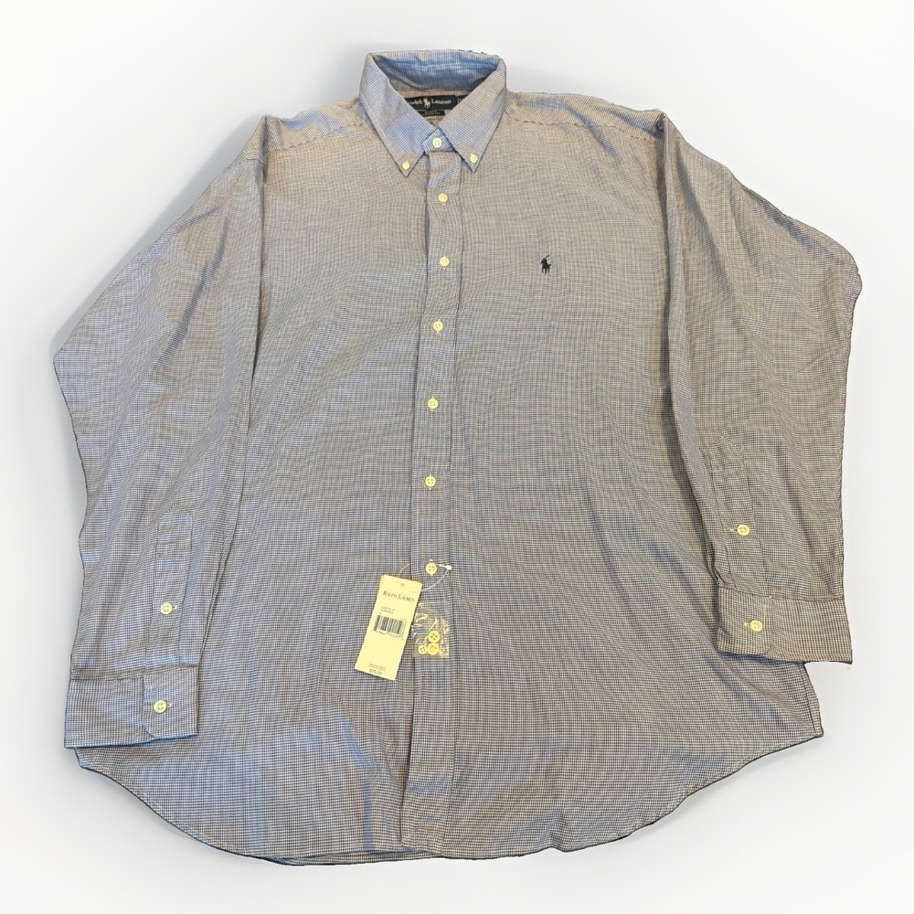 VTG Ralph Lauren Blake Shirt Mens‎ L Blue Pony Houndstooth NWT